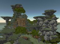 Large skybuild featuring waterfalls, treehouses, and caverns.
